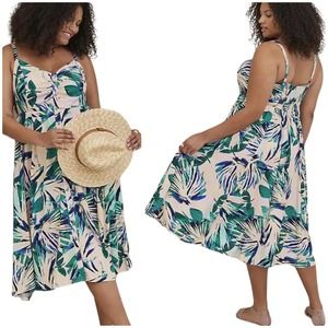 Torrid NWT Midi Challis Button-Front Dress 5X Palm Leaves Sleeveless Smocked